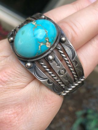 RARE 1930/40’s NAVAJO INDIAN SILVER & ROBINS EGG BLUE TURQUOISE CUFF BRACELET 6
