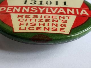 1924 Pa Pennsylvania Fishing License Resident Button Pin,  Paper license 2nd year 3