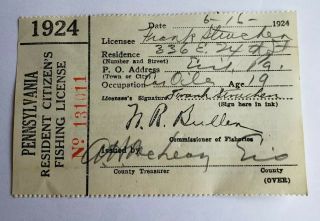1924 Pa Pennsylvania Fishing License Resident Button Pin,  Paper license 2nd year 7