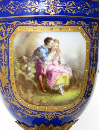 ANTIQUE FRENCH PORCELAIN & ORMOLU SEVRES VASES & COVERS,  PAINTED SCENES 6