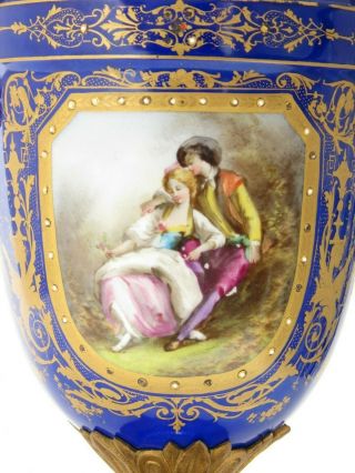 ANTIQUE FRENCH PORCELAIN & ORMOLU SEVRES VASES & COVERS,  PAINTED SCENES 8