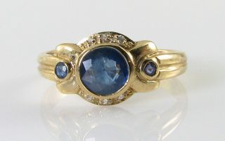 Divine 9ct 9k Gold Blue Sapphire Diamond Art Deco Ins Signet Ring Resize