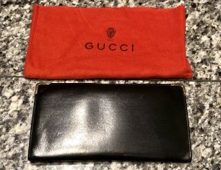 Gucci Gg Vintage Black Leather Checkbook Wallet