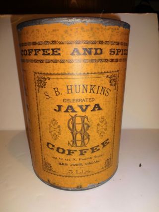 Vintage Antique Coffee Tin San Jose California Advertising Label