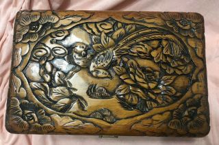 VTG Antique Carved Asian Box Camphor Chinese Jewelry Wood Floral Bird 3