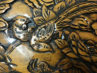 VTG Antique Carved Asian Box Camphor Chinese Jewelry Wood Floral Bird 4