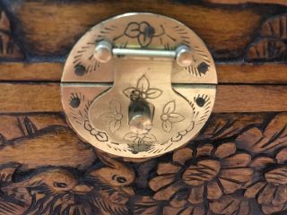 VTG Antique Carved Asian Box Camphor Chinese Jewelry Wood Floral Bird 5