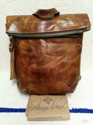 Patricia Nash Luzille Cognac Distressed Vintage Leather Convertible Backpack