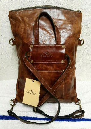 Patricia Nash Luzille Cognac Distressed Vintage Leather Convertible Backpack 8