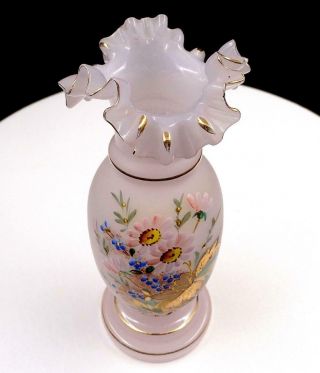 BRISTOL GLASS CLAMBROTH ENAMELED FLOWERS & GOLD 7 3/8 