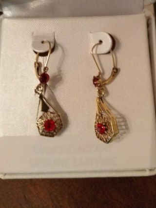 Vintage 14k Yellow Gold And Ruby Earrings With Milgrain Work