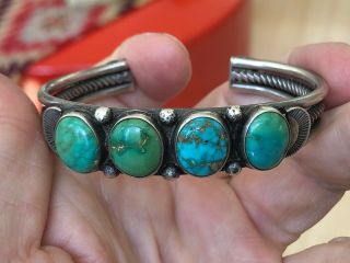 Rare 1930/40’s Navajo Indian Silver & Blue & Green Turquoise Cuff Bracelet