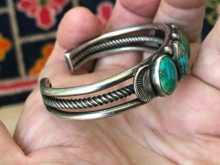 RARE 1930/40’s NAVAJO INDIAN SILVER & BLUE & GREEN TURQUOISE CUFF BRACELET 3