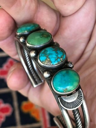 RARE 1930/40’s NAVAJO INDIAN SILVER & BLUE & GREEN TURQUOISE CUFF BRACELET 4