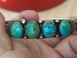RARE 1930/40’s NAVAJO INDIAN SILVER & BLUE & GREEN TURQUOISE CUFF BRACELET 6