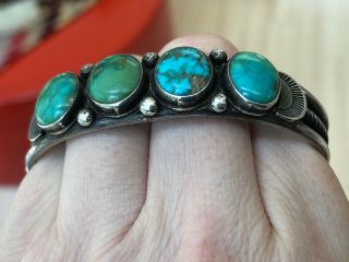 RARE 1930/40’s NAVAJO INDIAN SILVER & BLUE & GREEN TURQUOISE CUFF BRACELET 8