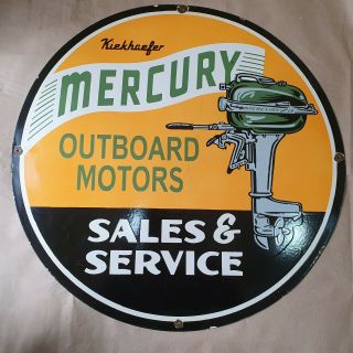 MERCURY OUTBOARD MOTORS VINTAGE PORCELAIN SIGN 30 INCHES ROUND 2