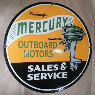 MERCURY OUTBOARD MOTORS VINTAGE PORCELAIN SIGN 30 INCHES ROUND 3