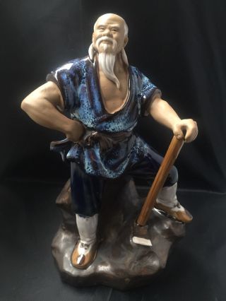 Vintage Chinese Mudman Figurine Glazed 1900 - 1940