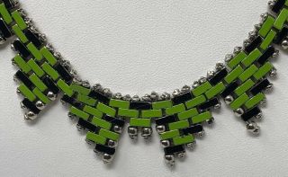 ORNATE Vintage Art Deco Machine Age Jakob Bengel Chrome Brick ENAMEL Necklace 4