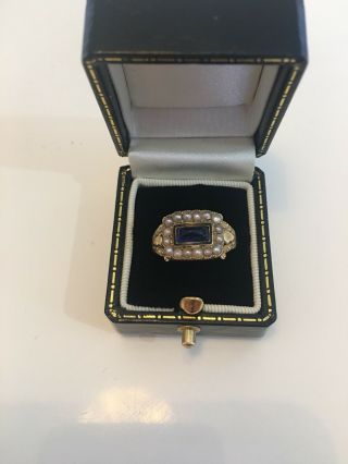 Georgian 18ct Gold Blue Stone Mourning Ring 1830 Stunning