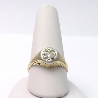 Art Deco 14k Gold Platinum Top.  20ct Mine Cut Diamond Pre Engagement Ring