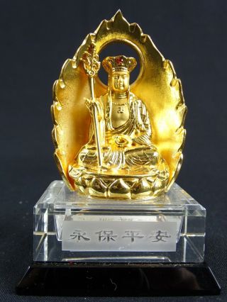 Vintage Chinese Gold Gilt Buddha Idol Crystal Stand Desk Ornament China