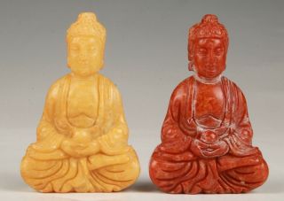 2 Buddhist Chinese Jade Pendant Statue Guanyin Bodhisattva Old Handicraft Gift