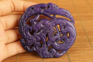 Chinese Old Purple Jade Hand Carved Dragon Statue Pendant Netsuke