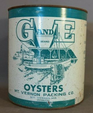 Vintage G&e Oyster Boat Tin Old Mt Vernon Maryland Seafood Advertising 1 Gal Can