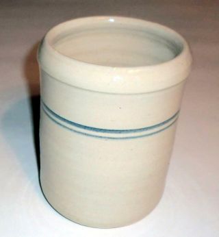 Stoneware Crock 7 " Tall Cream - Colored With Blue Accent Lines