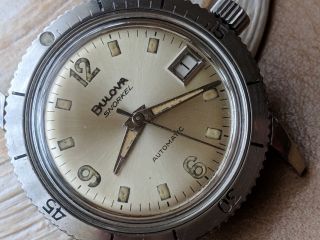Vintage 1969 Bulova Snorkel Diver Watch W/champagne Dial,  Warm Patina,  All Ss Case