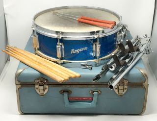 Vintage Rogers Blue Sparkle Tower 5 X 14 Snare Drum Cleveland Era Stand Case Scp