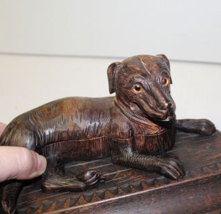 Wood Antique Black Forest Folk Art Carved Figural Dog Ink Well Holder 5