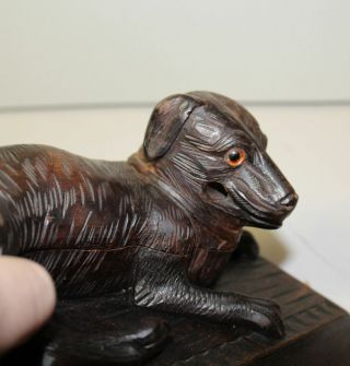 Wood Antique Black Forest Folk Art Carved Figural Dog Ink Well Holder 7