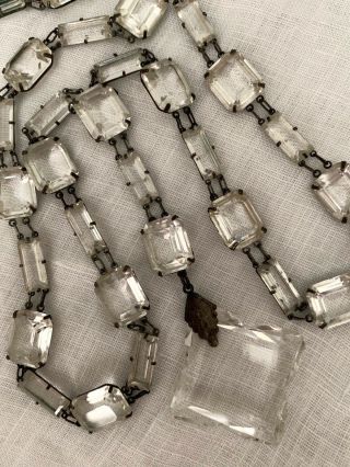 Vintage Antique Art Deco Sautoir Crystal Glass Paste Bezel Open Back Necklace