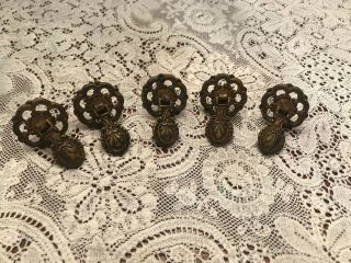 5 Antique Victorian/french Brass Tear Drop Pulls Early 1900’s