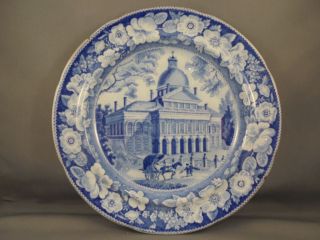Old Historical Staffordshire Blue Transferware Boston State House Plate 8 5/8 "