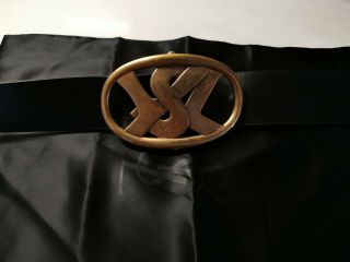 Rare Ysl Yves Saint Laurent Belt Big Gold Buckle Vintage Leather