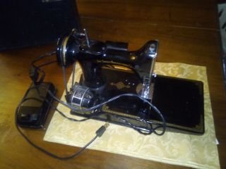 Vintage Singer Featherweight 221 - 1 Sewing Machine With Case & Attachments