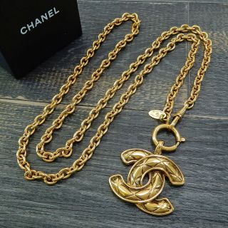 Chanel Gold Plated Cc Logos Matelasse Vintage Necklace Pendant 4641a Rise - On