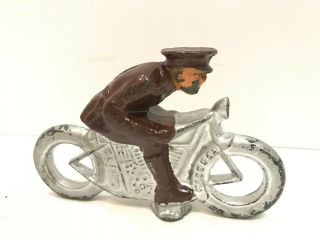 Vintage Barclay Manoil Policeman Soldier On Motorcycle Brown Uniform Figure 2