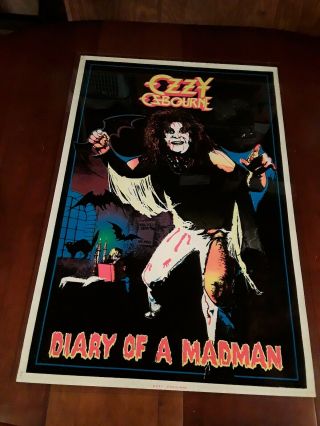 Vintage Ozzy Osbourne Blacklight Felt Poster Diary Of A Madman 80s Rock And Roll