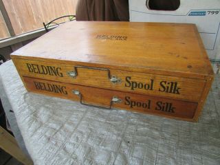 Vintage Belding Spool Silk Sewing Wooden 14.  5x9.  25x4 2 - Drawer Cabinet Vg/fn 5.  0