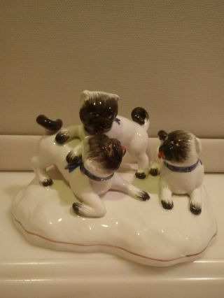 Vintage 3 Playful Pug Dog Porcelain Figurine Meissen Style Hand Painted " Italy "