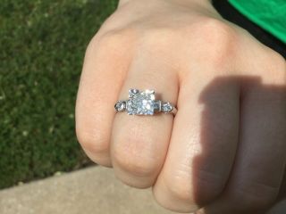 Antique 14k White Gold Diamond Engagement Ring