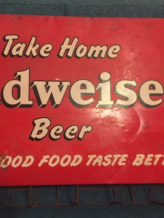 Vintage Budweiser Beer Sign 1930s Painted Tin Litho Antique Store Display Rare 3