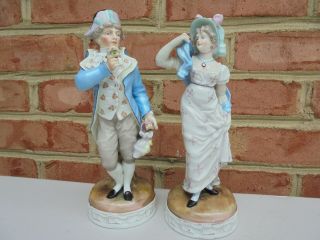 Pair Antique Voigt Brothers Sitzendorf Porcelain Man & Woman Figures