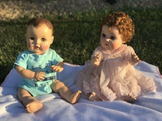 2 Vintage 1957 American Character Toodles Baby Dolls.  Boy And Girl