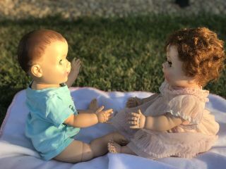 2 Vintage 1957 American Character Toodles Baby Dolls.  Boy And Girl 2